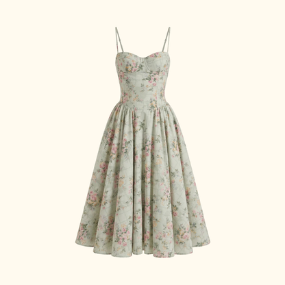 Vestido midi mujer con estampado floral y tirantes finos-Midi Dress-Casaluzia