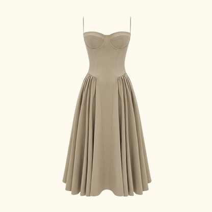 Vestido midi mujer con estampado floral y tirantes finos-Midi Dress-Casaluzia