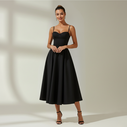 Vestido midi mujer con estampado floral y tirantes finos-Midi Dress-Casaluzia