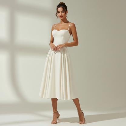 Vestido midi mujer con estampado floral y tirantes finos-Midi Dress-Casaluzia
