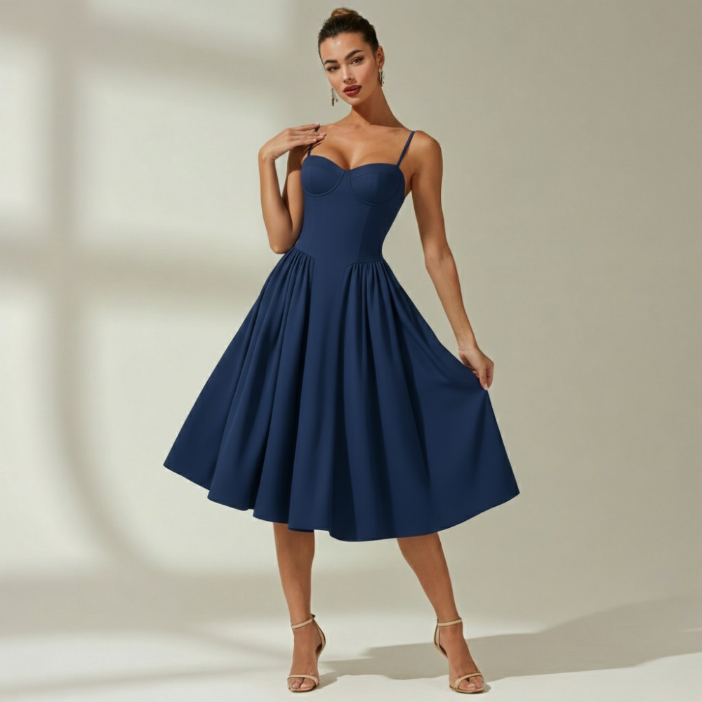 Vestido midi mujer con estampado floral y tirantes finos-Midi Dress-Casaluzia