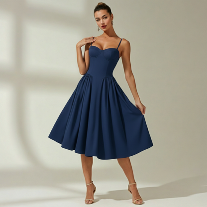 Vestido midi mujer con estampado floral y tirantes finos-Midi Dress-Casaluzia