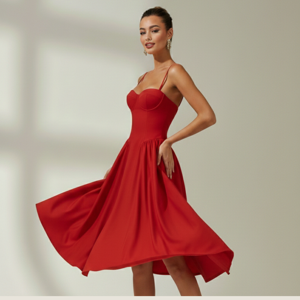 Vestido midi mujer con estampado floral y tirantes finos-Midi Dress-Casaluzia