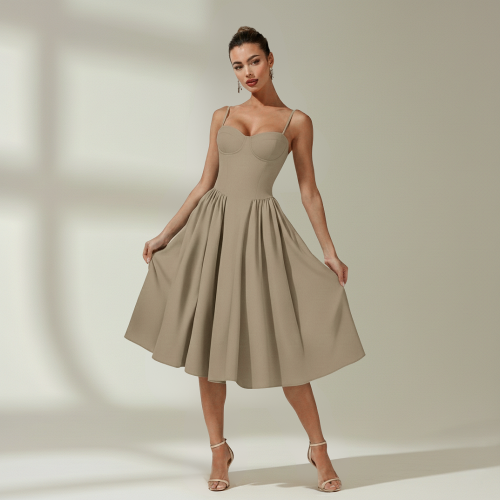 Vestido midi mujer con estampado floral y tirantes finos-Midi Dress-Casaluzia