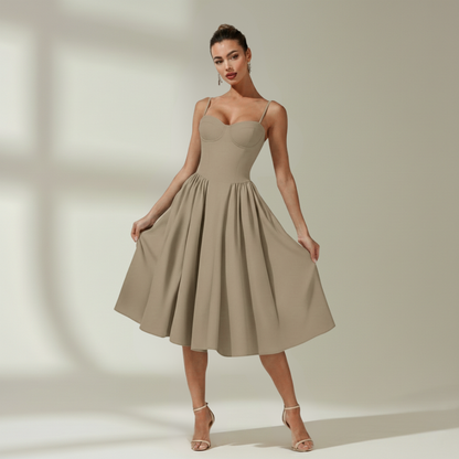 Vestido midi mujer con estampado floral y tirantes finos-Midi Dress-Casaluzia