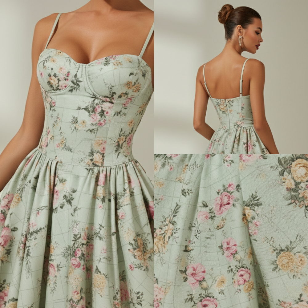Vestido midi mujer con estampado floral y tirantes finos-Midi Dress-Casaluzia