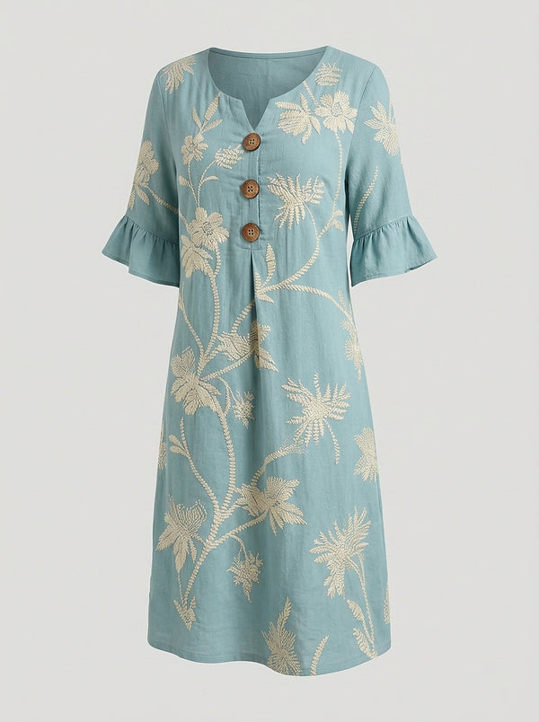 Vestido midi para mujer con botones y bordado floral-Midi Dress-Casaluzia