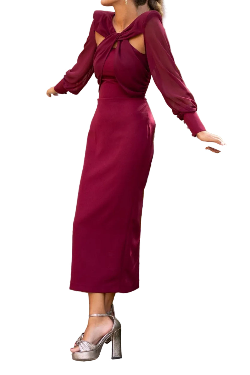 Vestido midi para mujer con corpiño retorcido-Midi Dress-Casaluzia