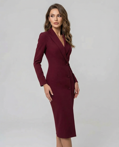 Vestido midi para mujer con cuello de solapa y cierre con botones-Midi Dress-Casaluzia