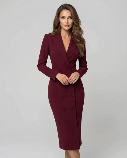Vestido midi para mujer con cuello de solapa y cierre con botones-Midi Dress-Casaluzia