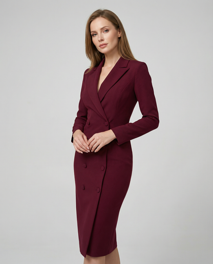 Vestido midi para mujer con cuello de solapa y cierre con botones-Midi Dress-Casaluzia