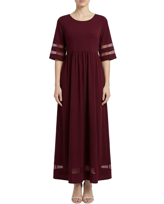 Vestido midi para mujer con cuello redondo y mangas medias-Maxi Dress-Casaluzia