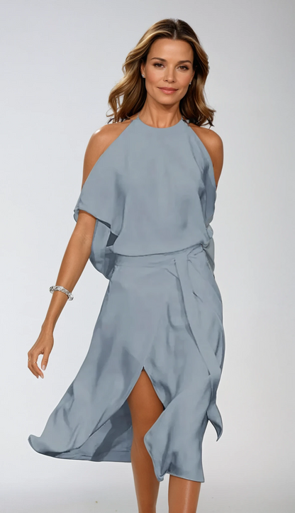Vestido midi para mujer con dobladillo asimétrico-Midi Dress-Casaluzia