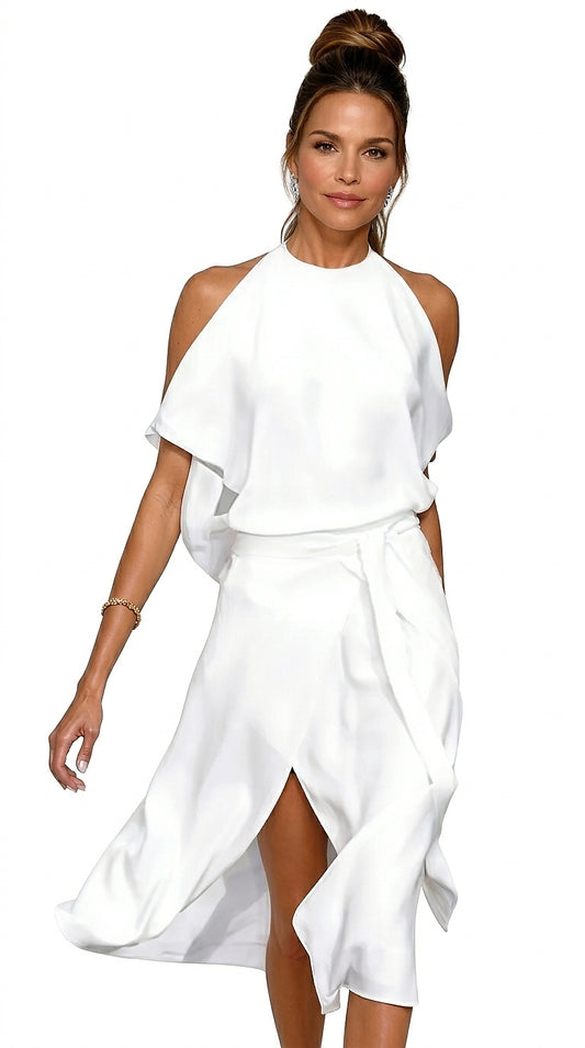 Vestido midi para mujer con dobladillo asimétrico-Midi Dress-Casaluzia