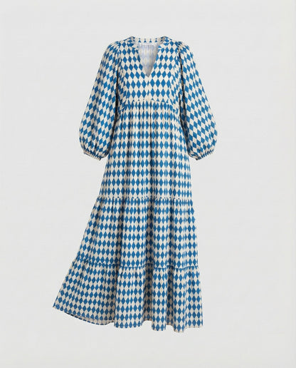 Vestido midi para mujer con escote en V y diseño en capas-Midi Dress-Casaluzia