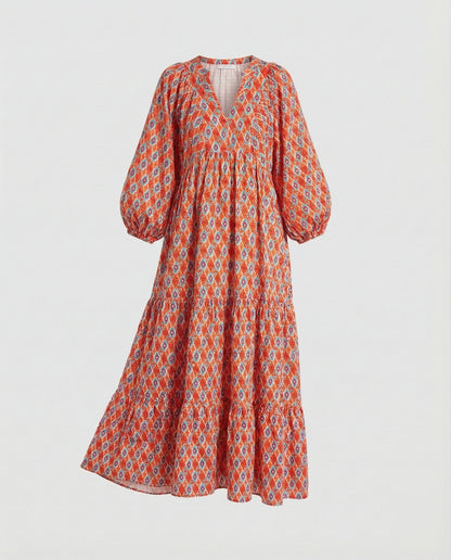 Vestido midi para mujer con escote en V y diseño en capas-Midi Dress-Casaluzia