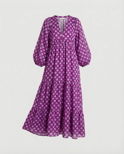 Vestido midi para mujer con escote en V y diseño en capas-Midi Dress-Casaluzia
