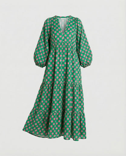 Vestido midi para mujer con escote en V y diseño en capas-Midi Dress-Casaluzia