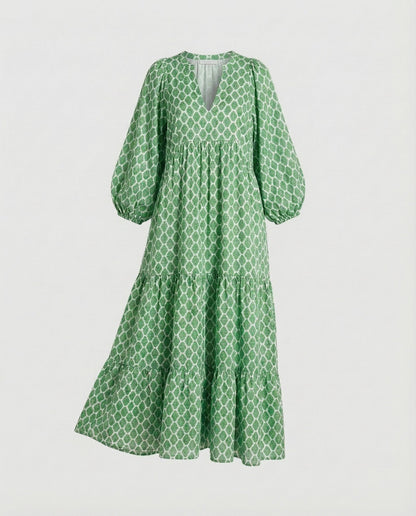 Vestido midi para mujer con escote en V y diseño en capas-Midi Dress-Casaluzia