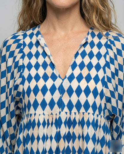 Vestido midi para mujer con escote en V y diseño en capas-Midi Dress-Casaluzia