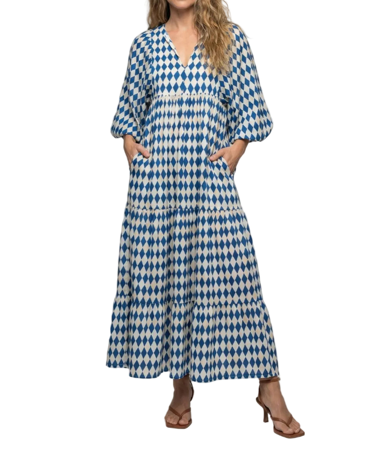 Vestido midi para mujer con escote en V y diseño en capas-Midi Dress-Casaluzia