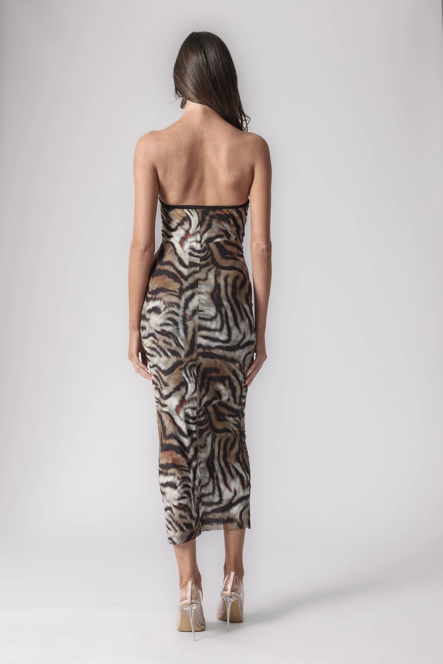 Vestido midi para mujer con escote sin tirantes y estructura de patrón-Midi Dress-Casaluzia