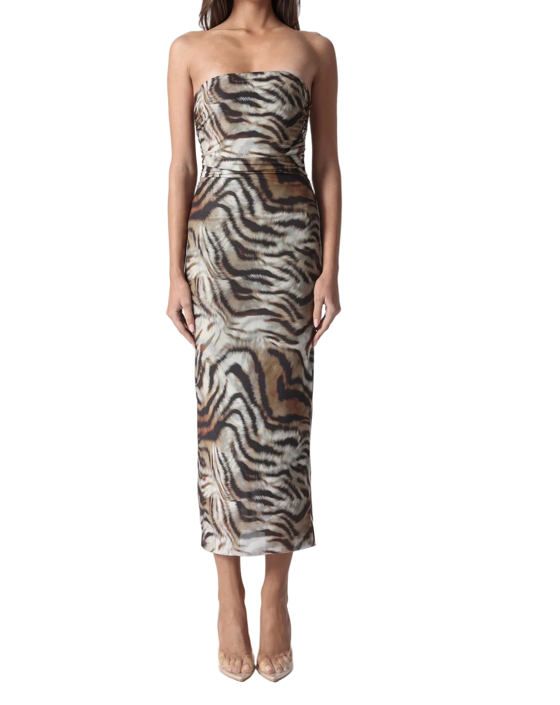 Vestido midi para mujer con escote sin tirantes y estructura de patrón-Midi Dress-Casaluzia