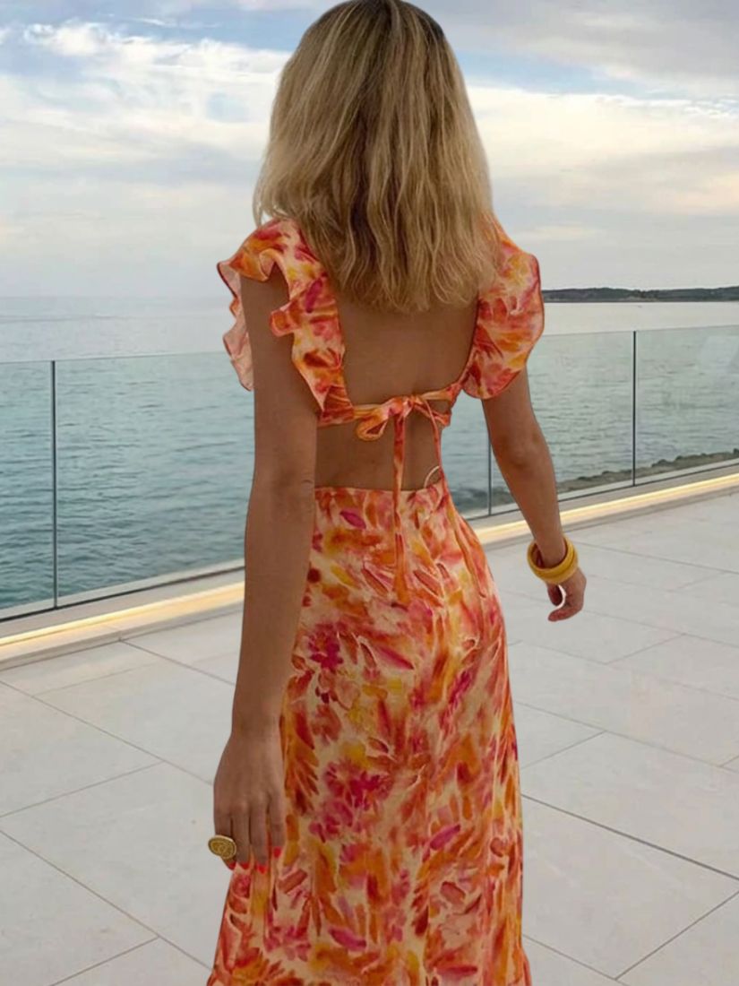 Vestido midi para mujer con volantes y escote en V-Midi Dress-Casaluzia