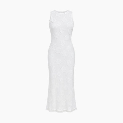 Vestido midi sin mangas con estampado floral para mujer-Midi Dress-Casaluzia