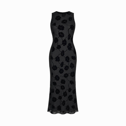 Vestido midi sin mangas con estampado floral para mujer-Midi Dress-Casaluzia