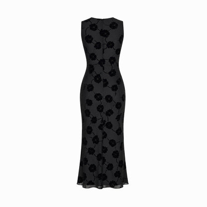 Vestido midi sin mangas con estampado floral para mujer-Midi Dress-Casaluzia