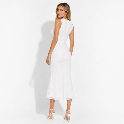 Vestido midi sin mangas con estampado floral para mujer-Midi Dress-Casaluzia