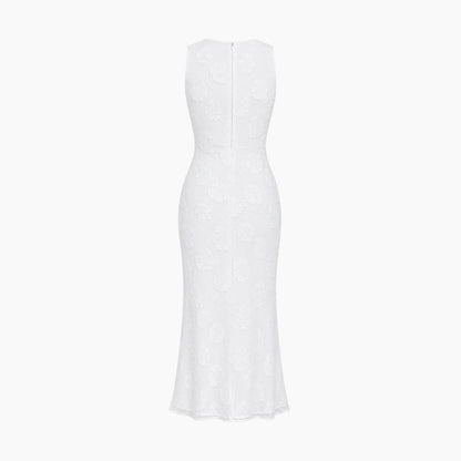 Vestido midi sin mangas con estampado floral para mujer-Midi Dress-Casaluzia