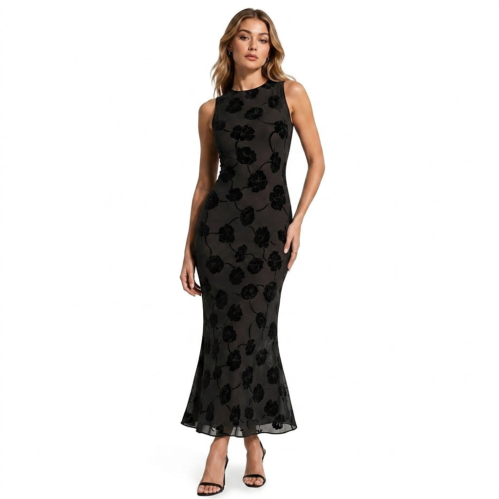 Vestido midi sin mangas con estampado floral para mujer-Midi Dress-Casaluzia