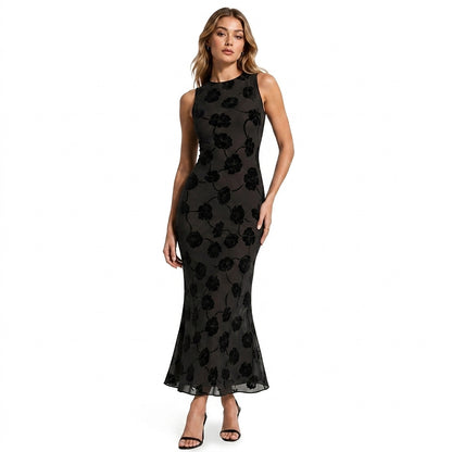 Vestido midi sin mangas con estampado floral para mujer-Midi Dress-Casaluzia