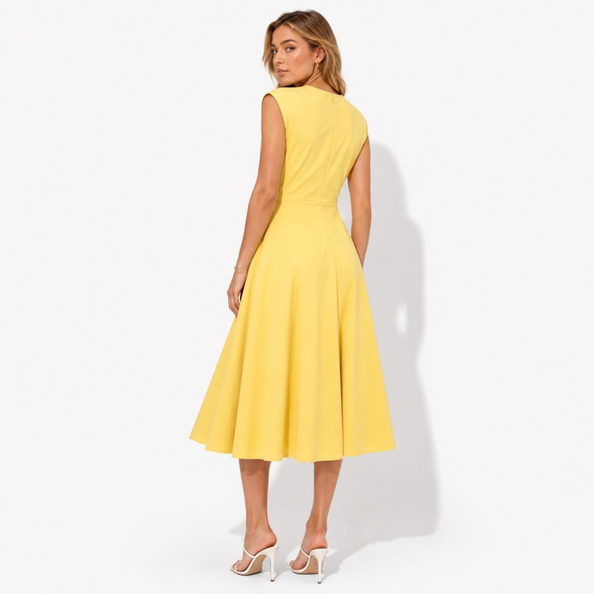 Vestido midi sin mangas con nudo lateral para mujer-Midi Dress-Casaluzia