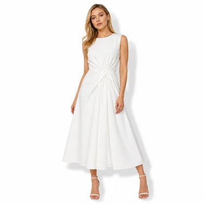 Vestido midi sin mangas con nudo lateral para mujer-Midi Dress-Casaluzia