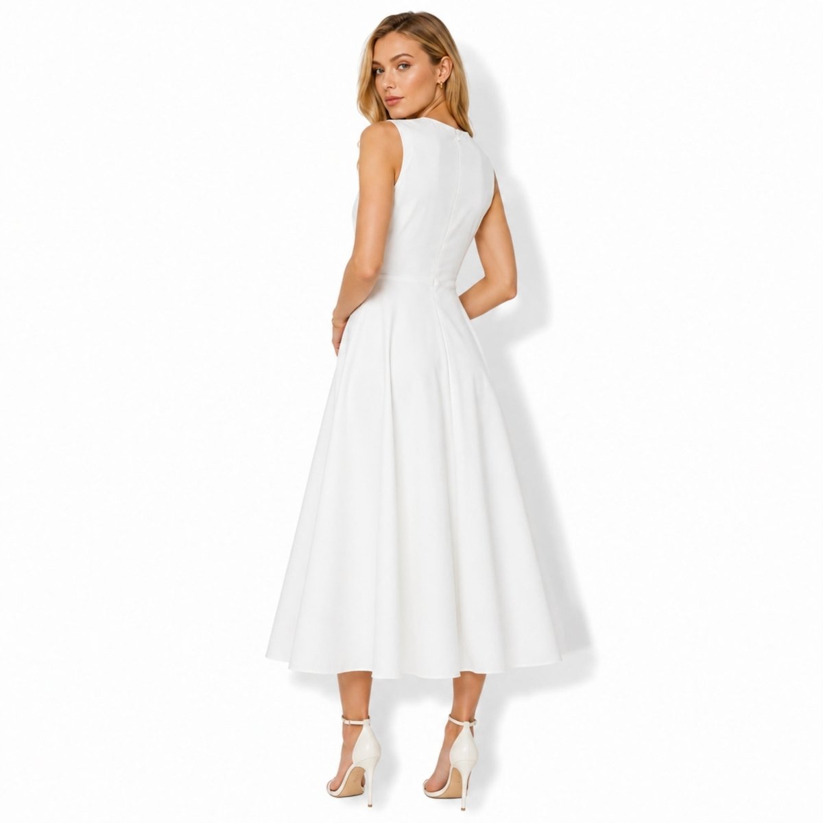 Vestido midi sin mangas con nudo lateral para mujer-Midi Dress-Casaluzia