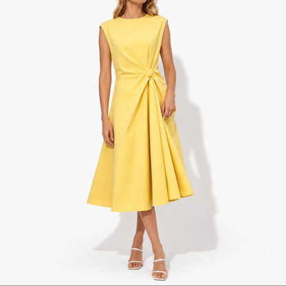 Vestido midi sin mangas con nudo lateral para mujer-Midi Dress-Casaluzia