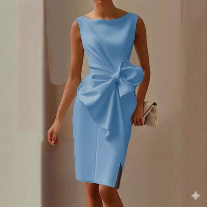 Vestido midi sin mangas para mujer con detalle de lazo-Midi Dress-Casaluzia