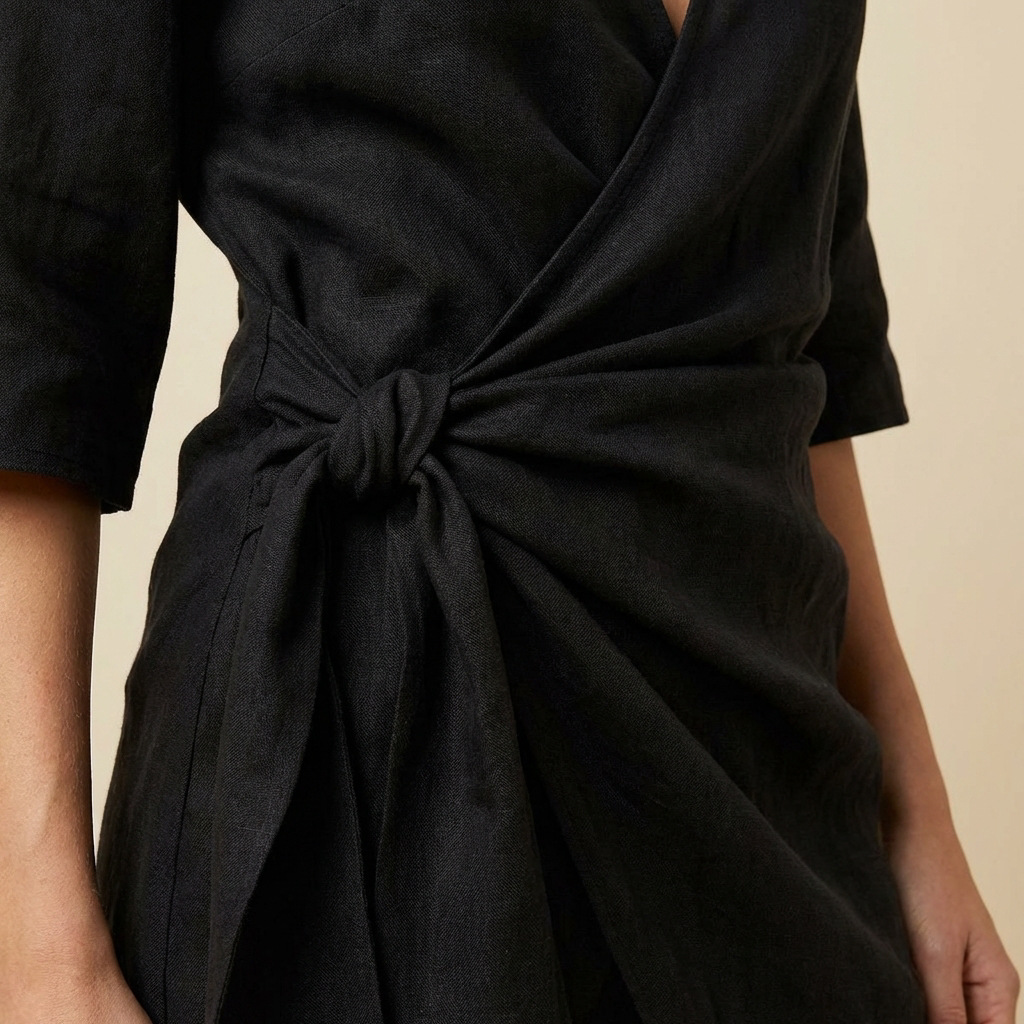 Vestido mini de mujer de manga corta con escote en V, diseño cruzado y lazo lateral-Mini Dress-Casaluzia