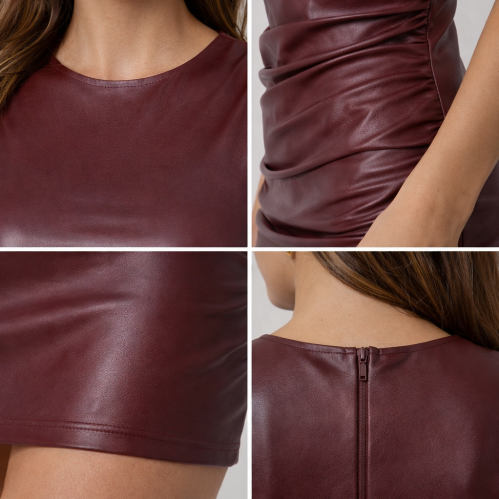 Vestido mini de mujer sin mangas con cuello redondo y fruncidos laterales-Mini Dress-Casaluzia