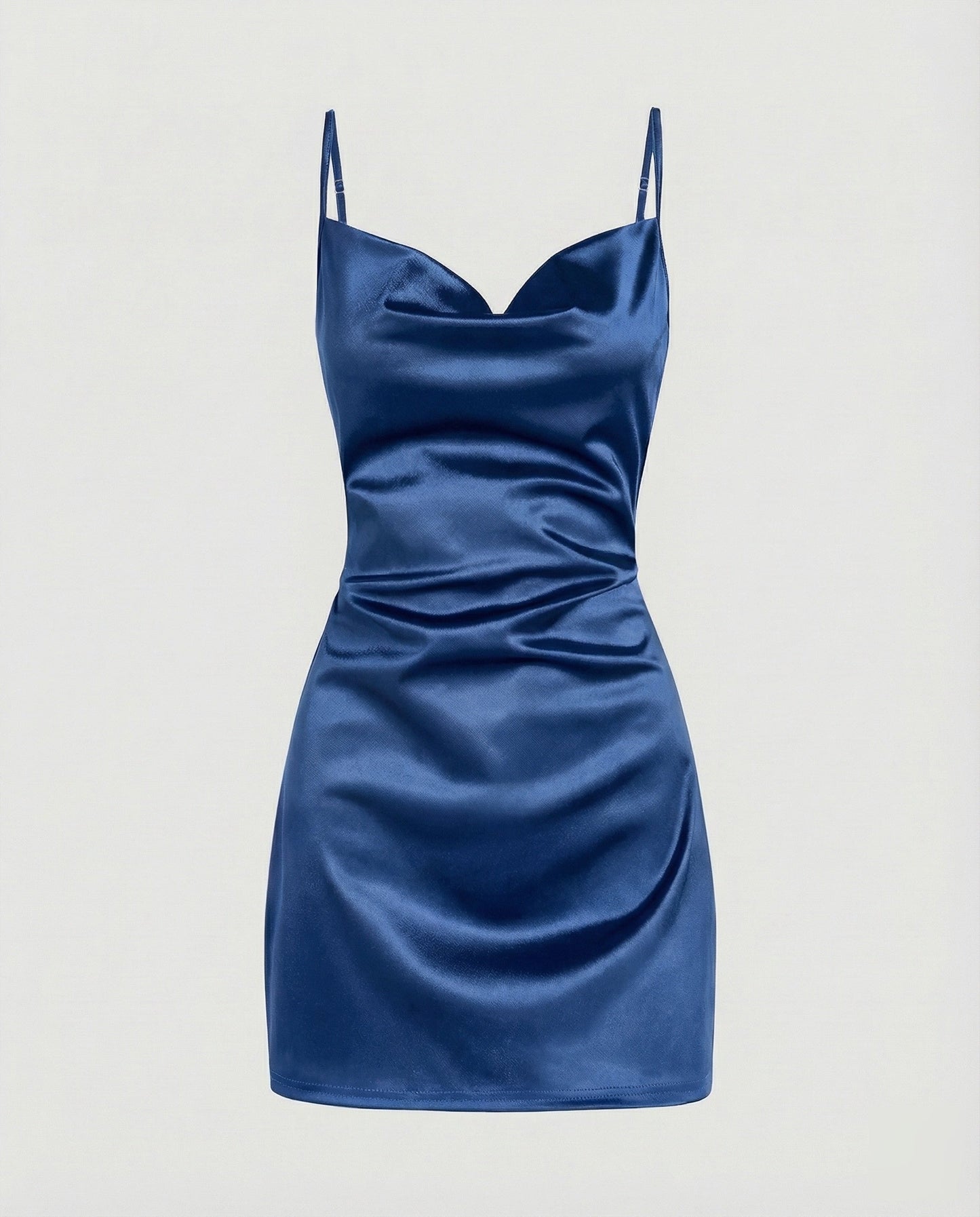 Vestido mini de satén con cuello desbocado para mujer-Mini Dress-Casaluzia