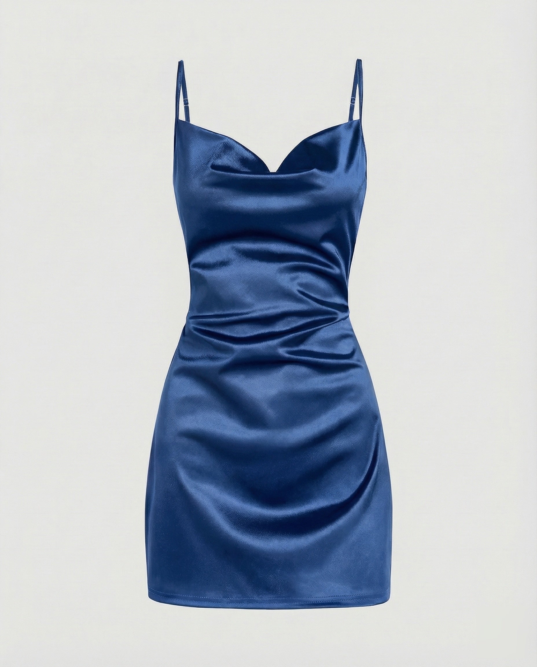 Vestido mini de satén con cuello desbocado para mujer-Mini Dress-Casaluzia