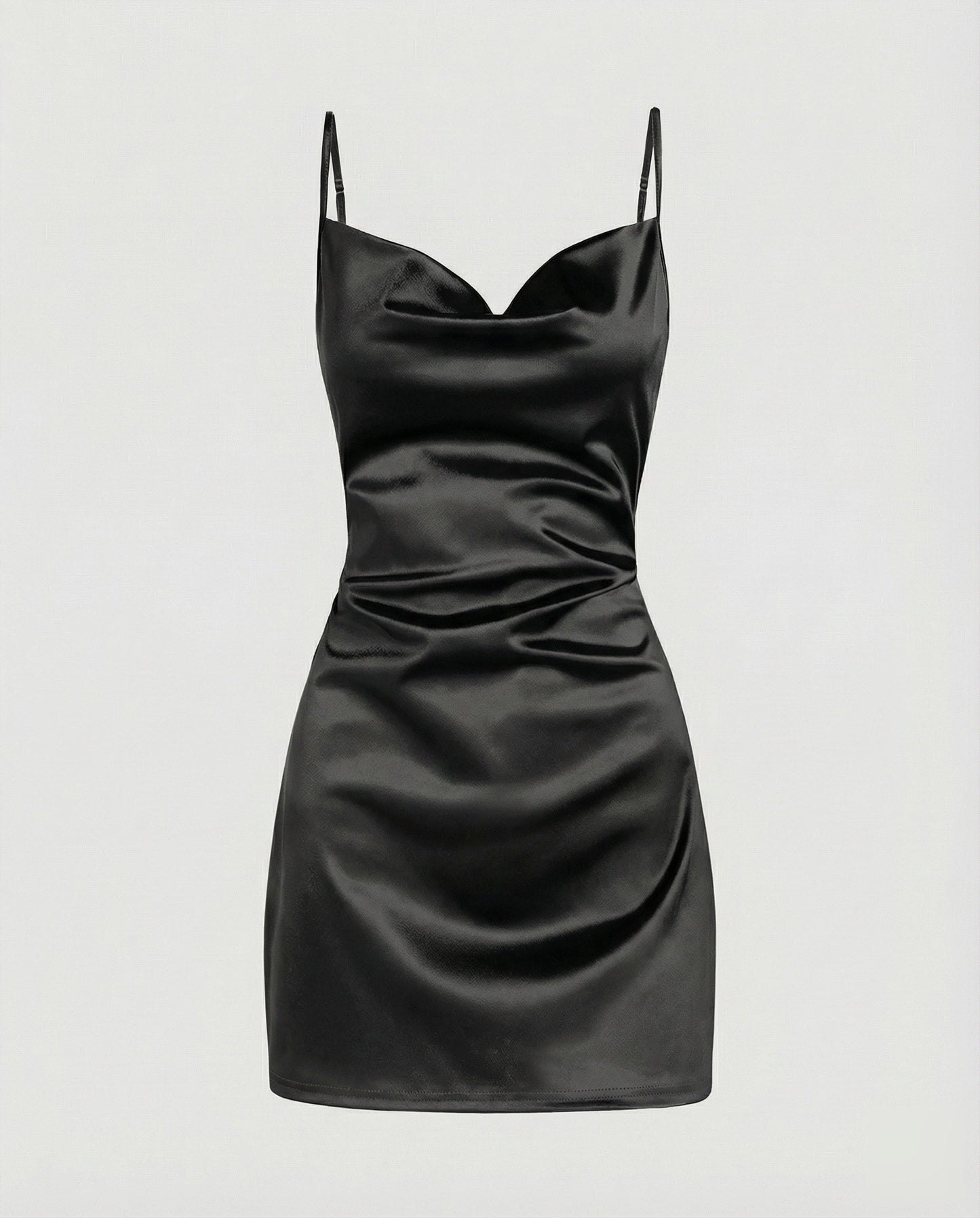 Vestido mini de satén con cuello desbocado para mujer-Mini Dress-Casaluzia