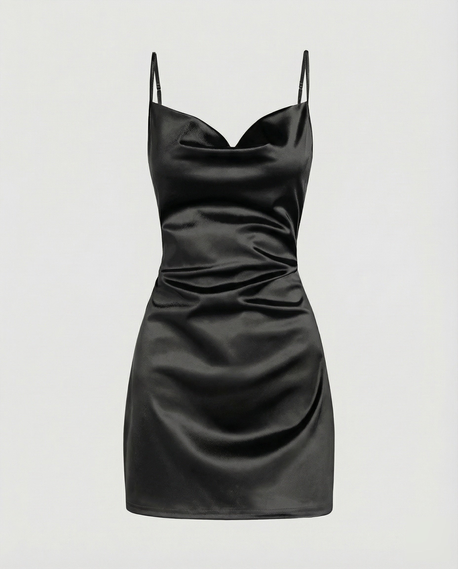 Vestido mini de satén con cuello desbocado para mujer-Mini Dress-Casaluzia