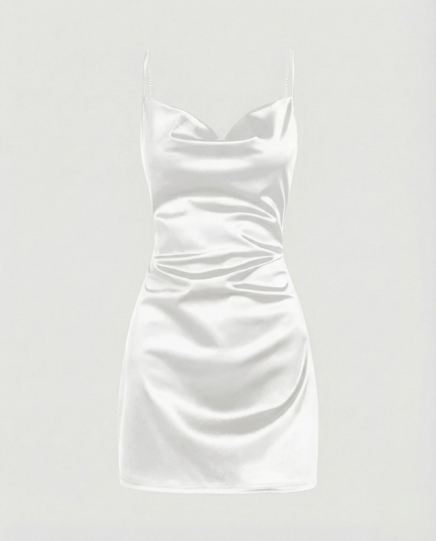 Vestido mini de satén con cuello desbocado para mujer-Mini Dress-Casaluzia