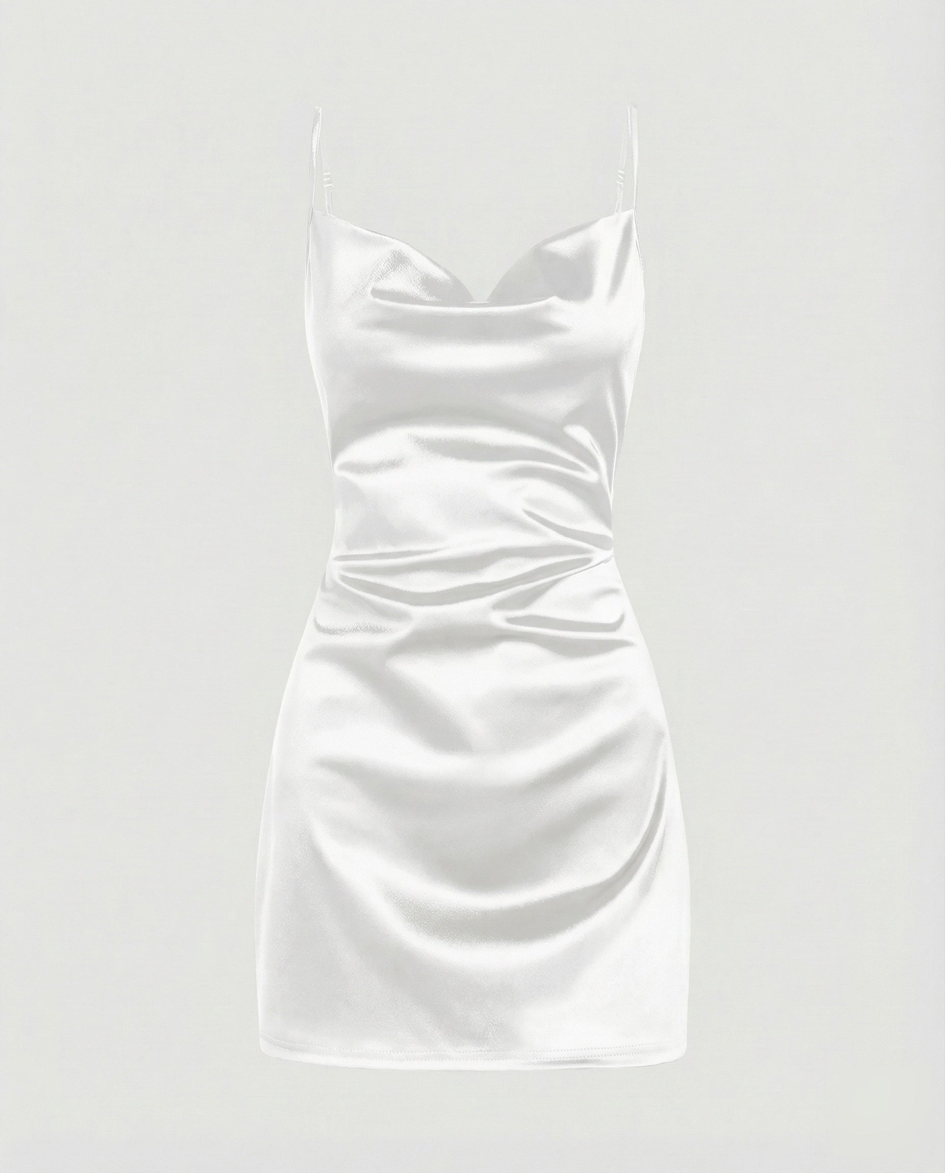 Vestido mini de satén con cuello desbocado para mujer-Mini Dress-Casaluzia