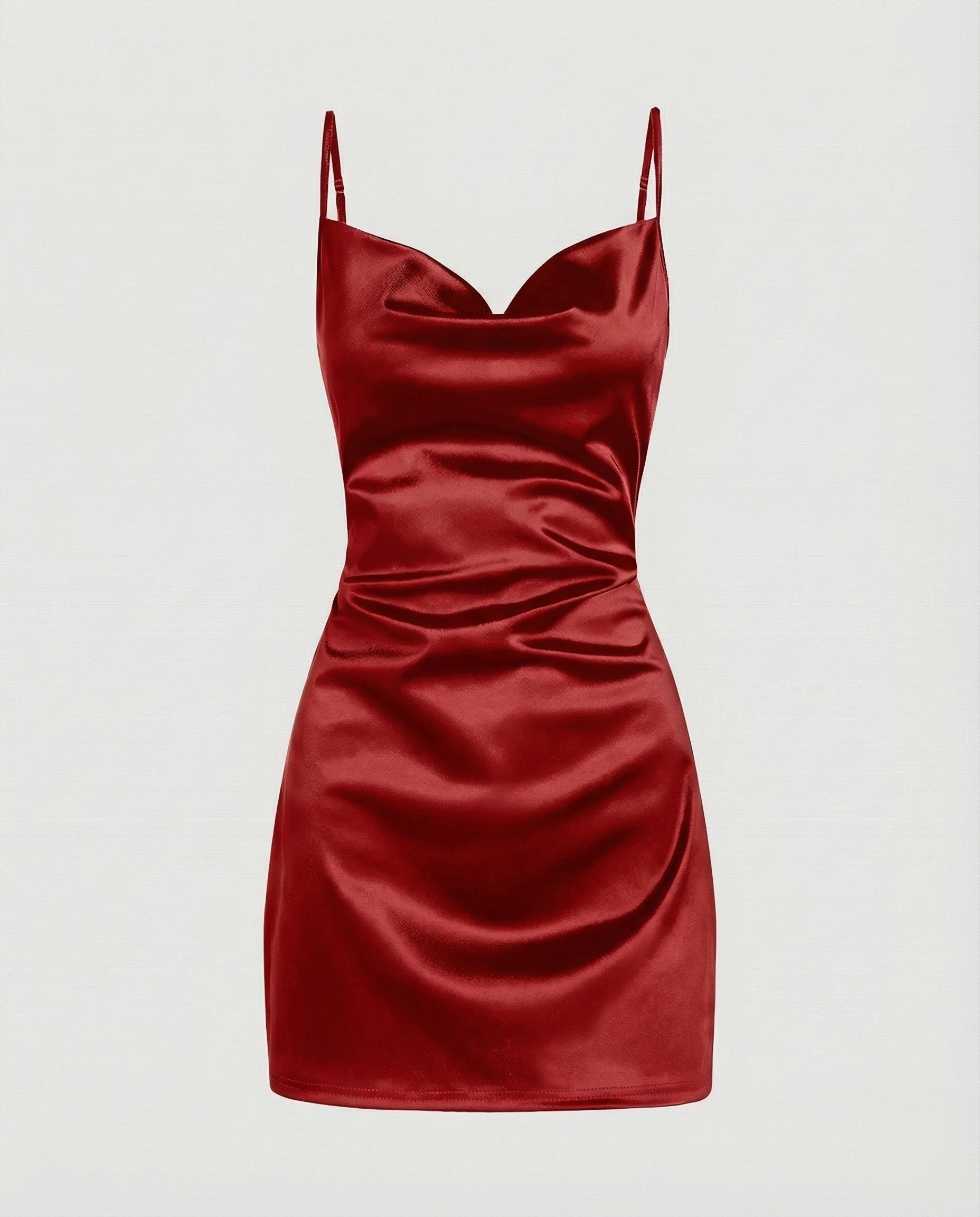 Vestido mini de satén con cuello desbocado para mujer-Mini Dress-Casaluzia