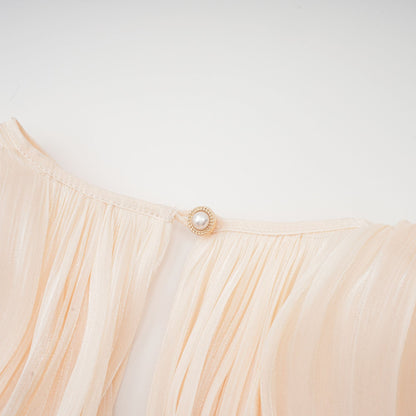 Vestido mini plisado con volantes y lazada para mujer-Mini Dress-Casaluzia